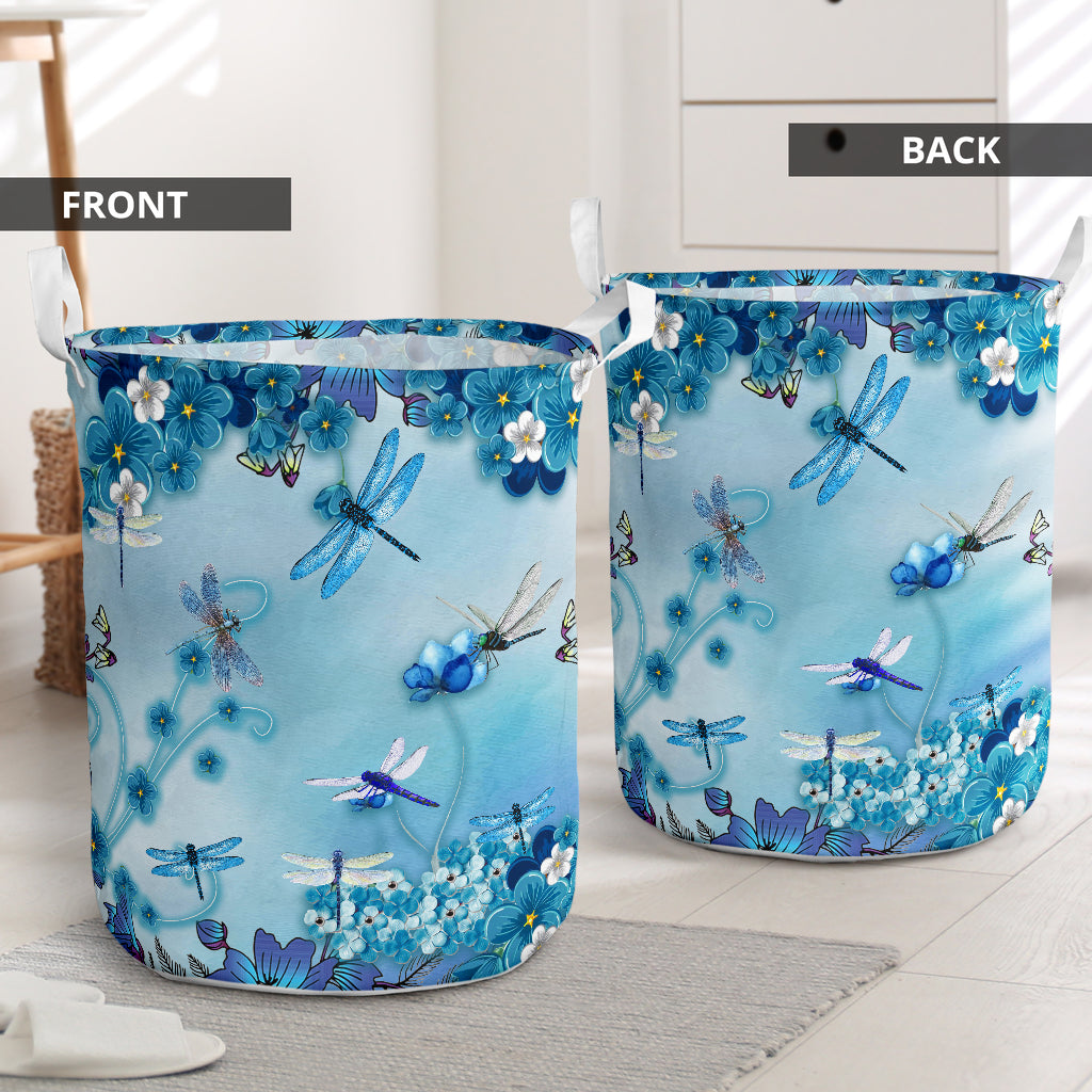 Dragonfly Flower Blue Laundry Basket For Room Home Organizer