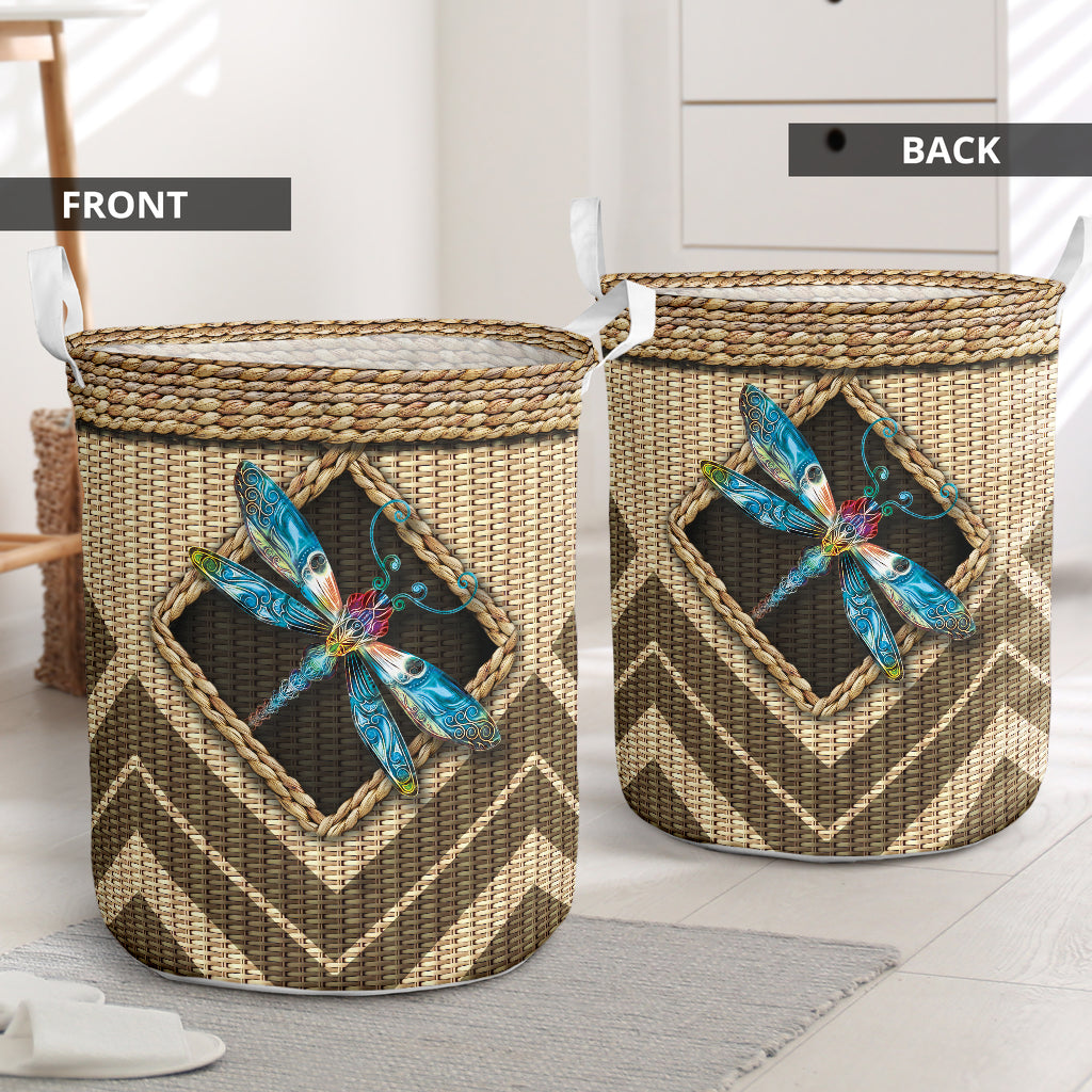 Dragonfly Wicker Texture Hole Laundry Basket For Room Home Organizer
