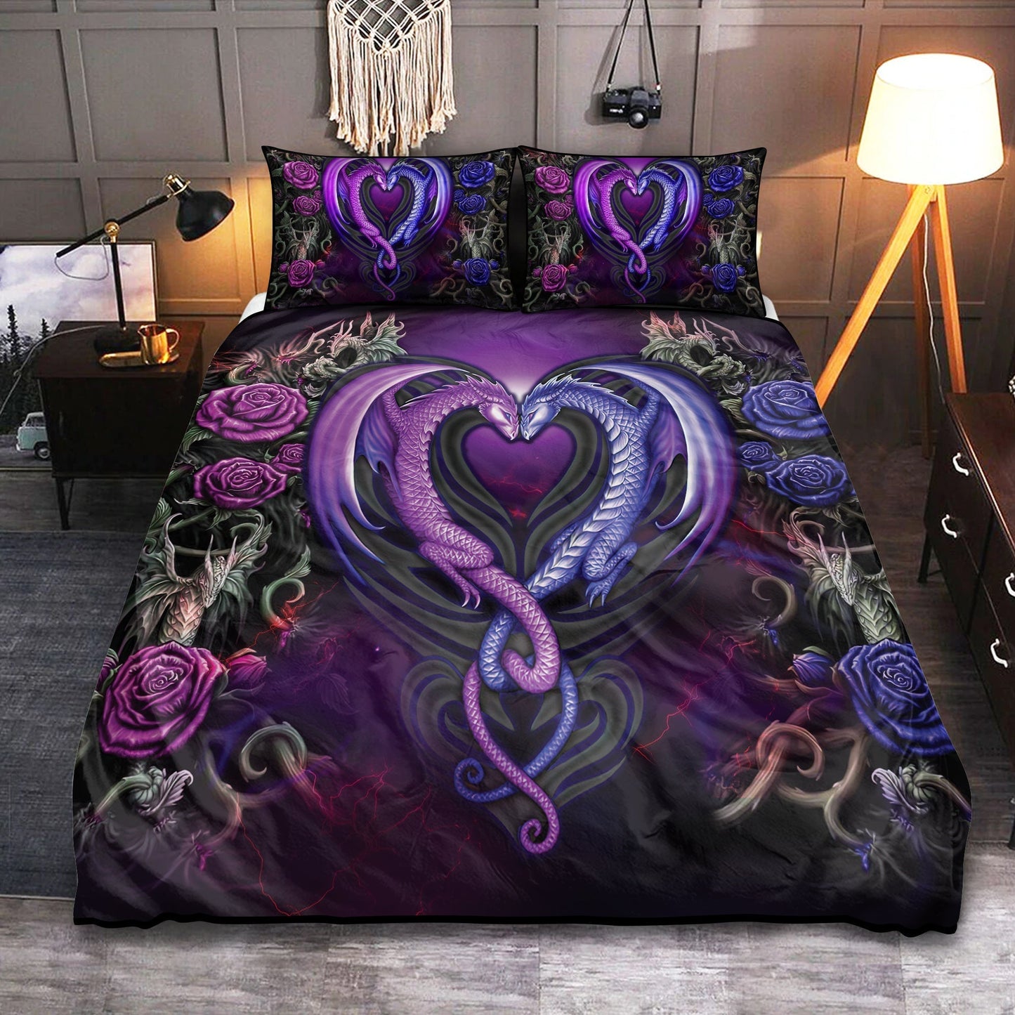 Dragon Heart Love Rose Bedding Cover For Fantasy Bedroom Decor