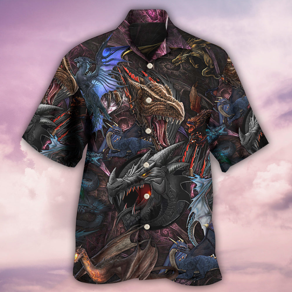 Fantasy Dragons Mystic Hawaiian Shirt For Creative Adventures, Beach Travel, And Bold Warm Weather Wear