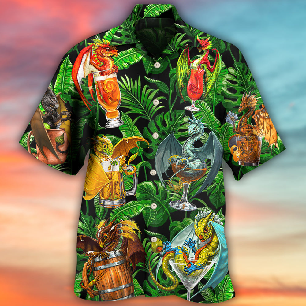 Dragon Drinking Hawaiian Shirt Design Detail For Beach Days And Holiday Travel