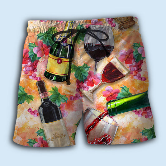 Colorful Wine Drinking Beach Shorts Print View For Coastal Escapes And Casual Outings