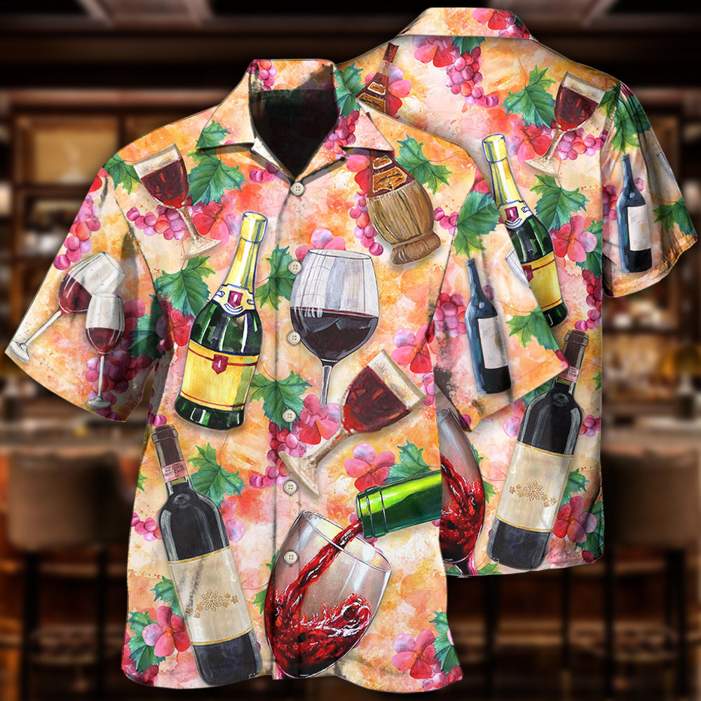 Colorful Wine Drinking Hawaiian Shirt Artwork Detail For Resort Trips And Outdoor Activities