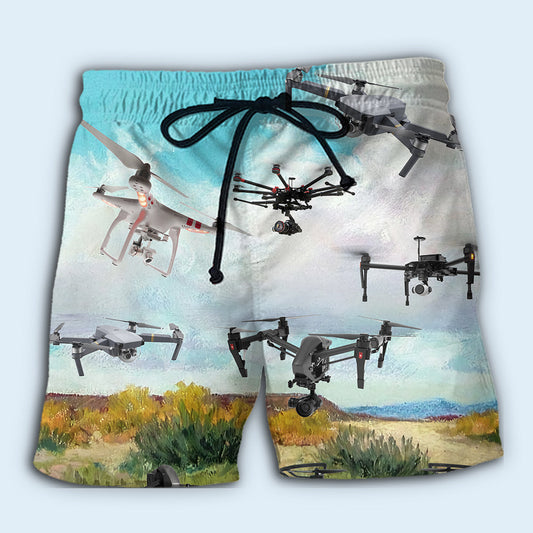 Blue Drone Sky Beach Shorts For Casual Day Trips And Laid Back Styling