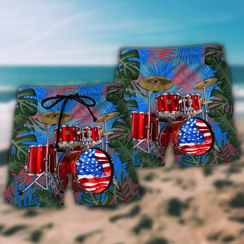 Independence Day Drum Americana Beach Shorts Pattern Detail For Poolside Fun And Comfortable Daily Use