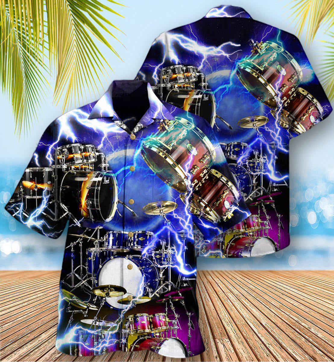 Neon Drums Hawaiian Shirt With All Over Print For Tropical Getaways Outdoor Fun And Everyday Wear