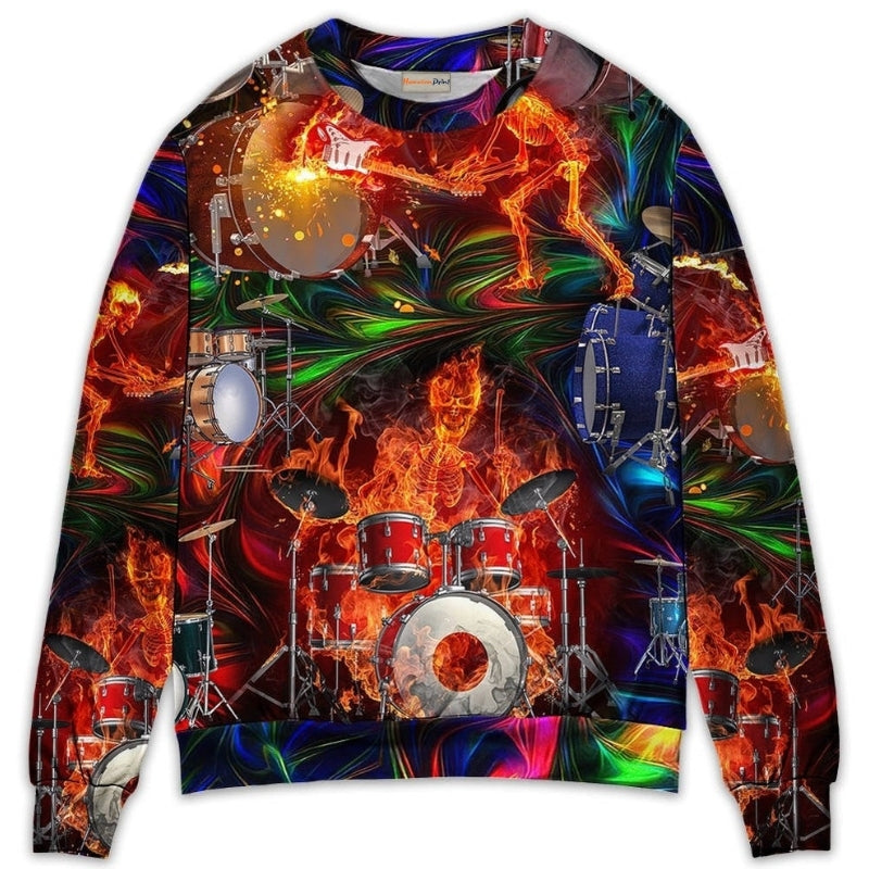 Drum Is My Fire Skull Sweater For Fantasy Fans Casual Outings And Weekend Adventures