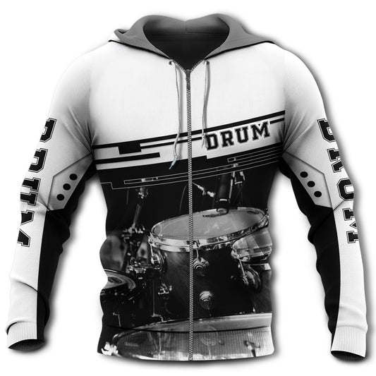 Black White Drum Music Hoodie For Musicians Outdoor Activities And Creative Gift Ideas