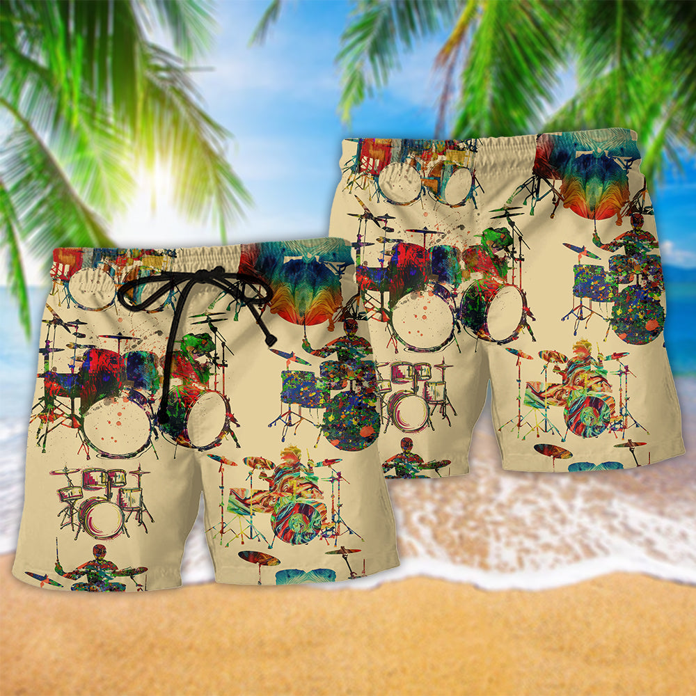 Drum Music Instrument Energy Beach Shorts Design Detail For Weekend Getaways And Beach Days
