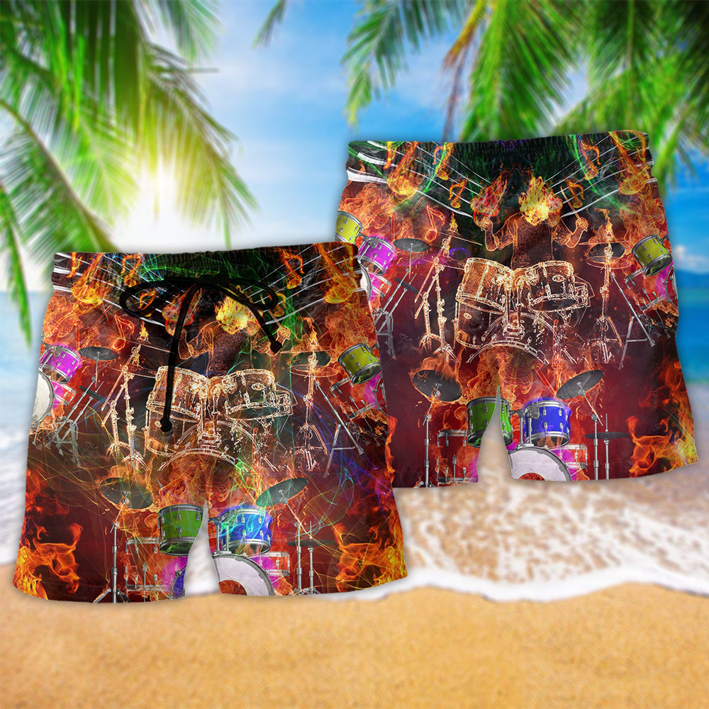 Drum Music Beach Shorts Pattern Detail For Weekend Travel And Laid Back Daily Wear