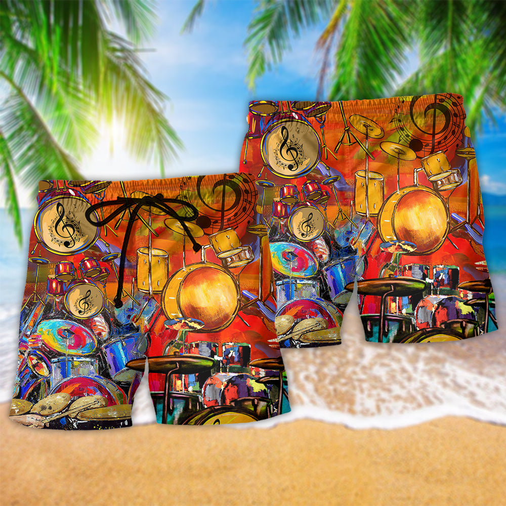 Drummer Music Beach Shorts Pattern Detail For Casual Outings And Travel Ready Comfort