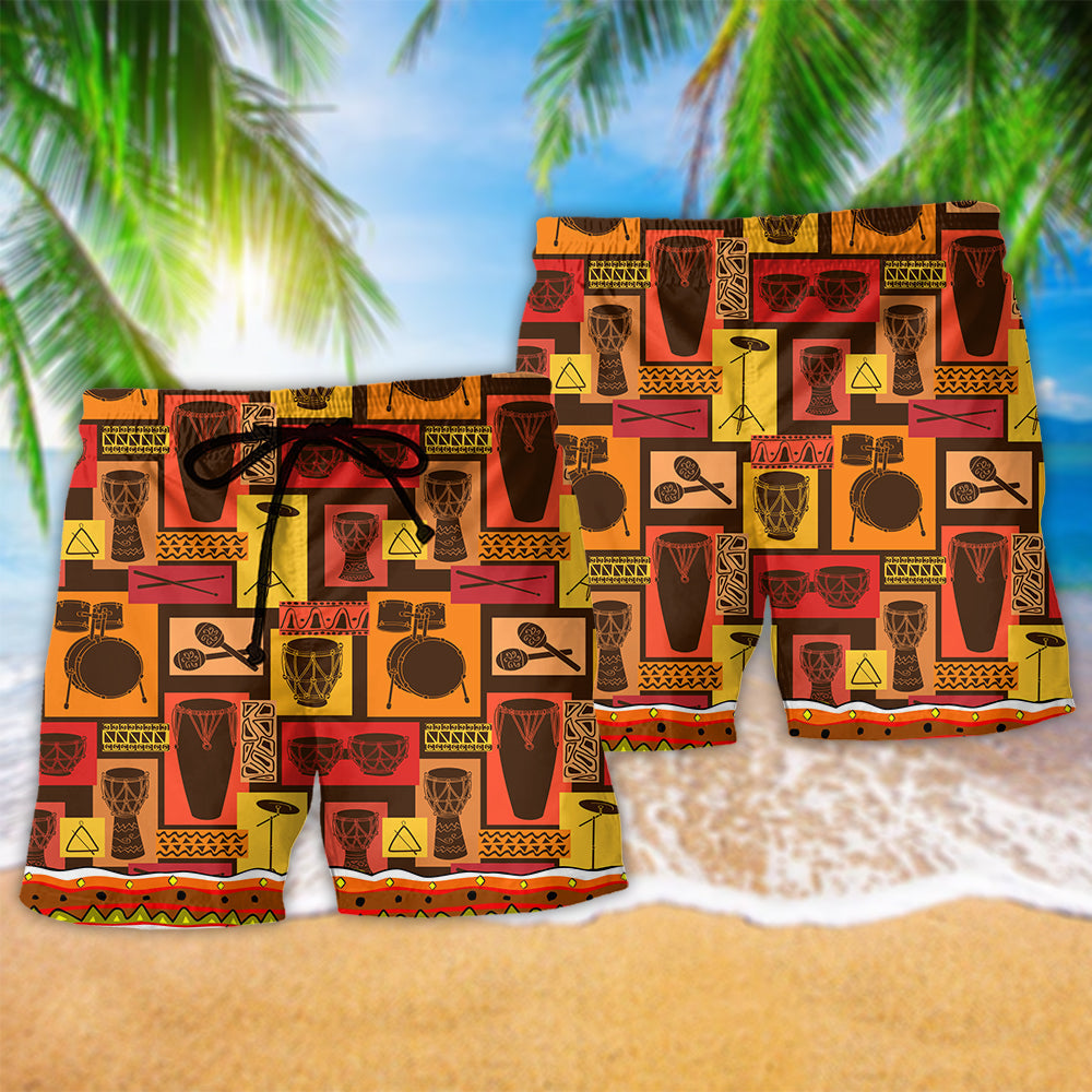 Drum Music Beach Shorts Pattern Detail For Weekend Travel And Casual Outdoor Comfort