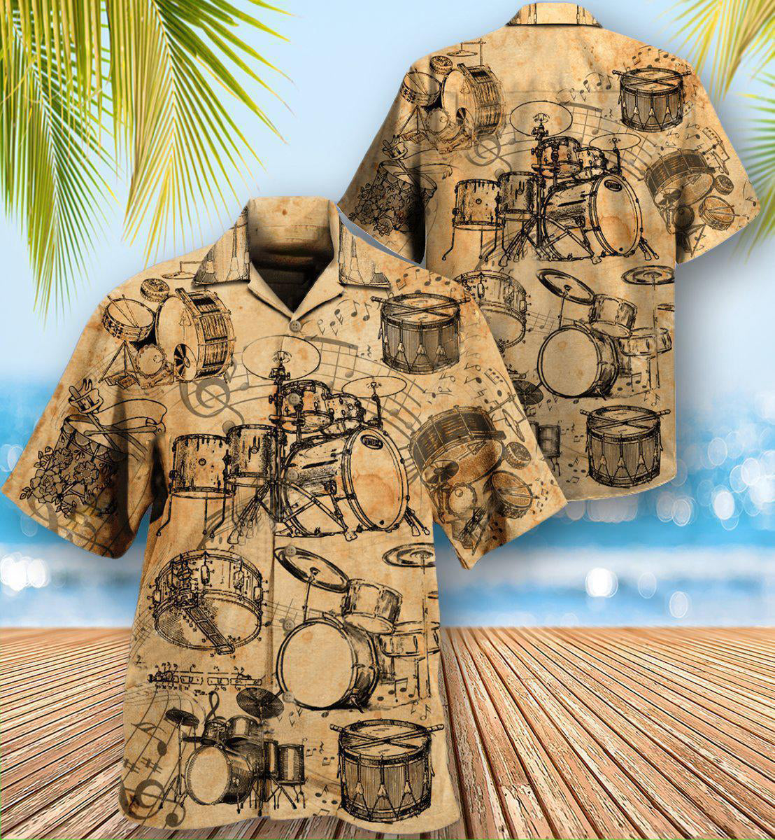 Drum Drums Hawaiian Shirt Pattern View For Relaxed Warm Weather Outfits