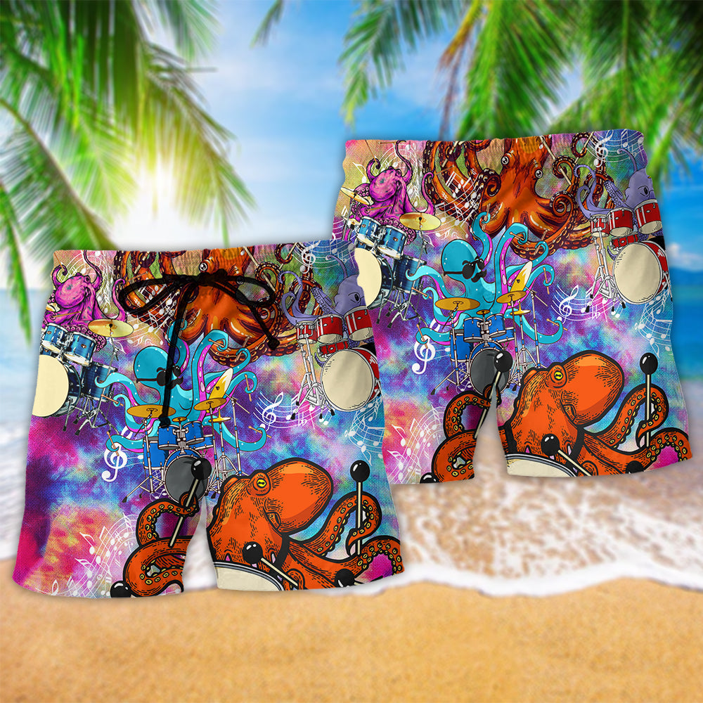 Drum Octopus Dance Beach Shorts Pattern Detail For Poolside Fun And Comfortable Daily Wear