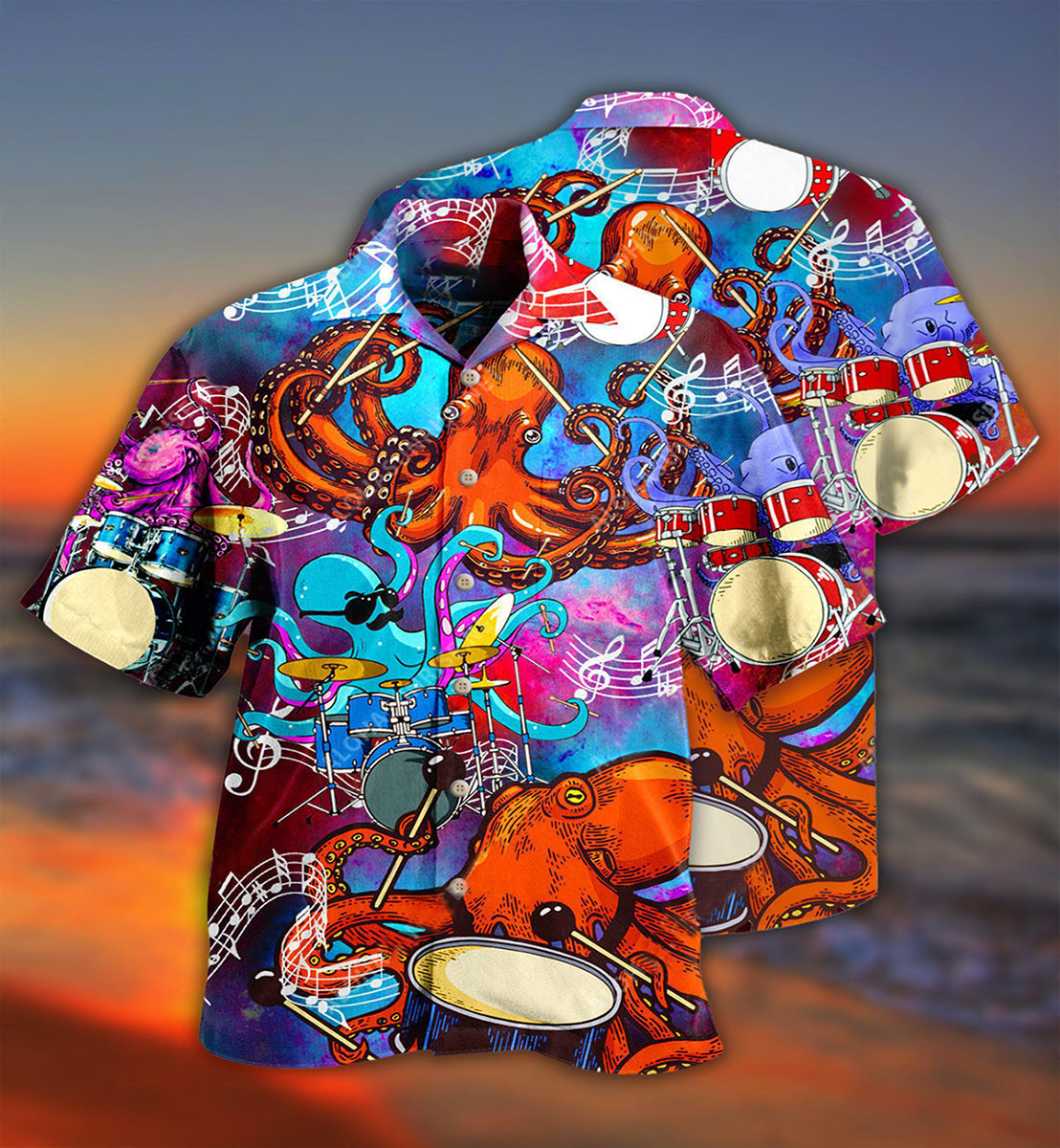Drum Octopus Dance Beat Hawaiian Shirt For Summer Events And Casual Outdoor Wear