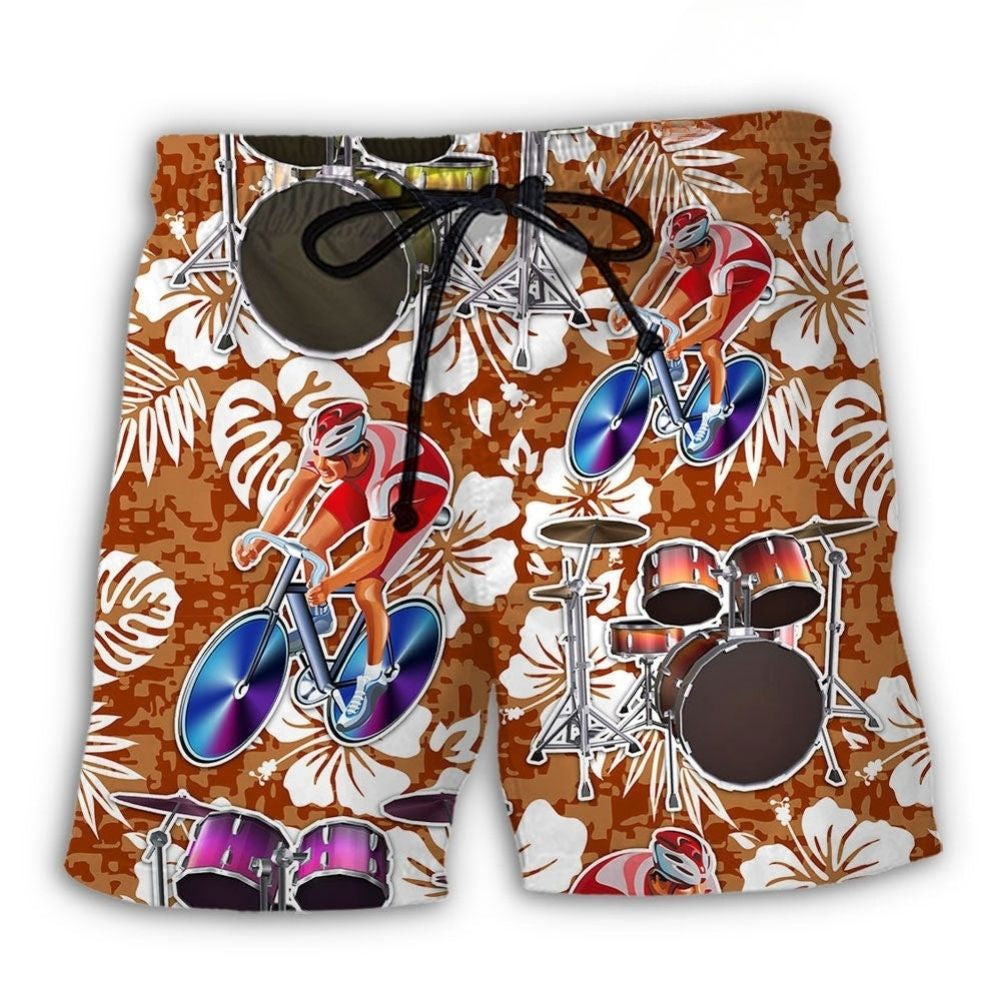 Drum And Cycling Lover Beach Shorts Pattern View For Coastal Holidays And Casual Activities