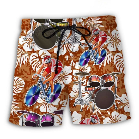 Drum And Cycling Lover Beach Shorts Pattern View For Coastal Holidays And Casual Activities
