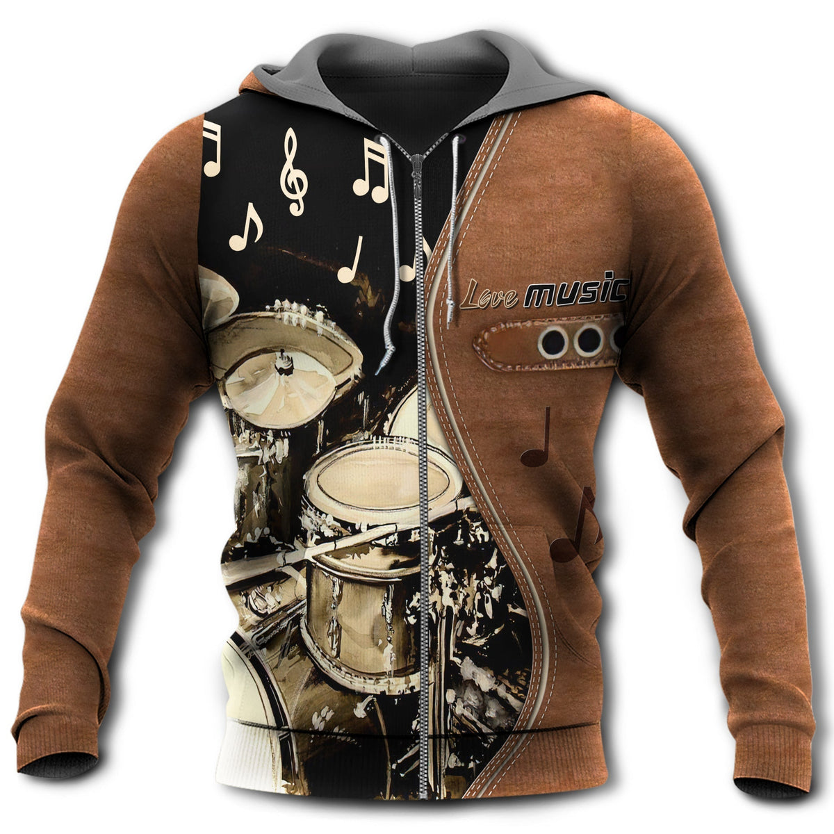 Brown Drum Love Music Hoodie For Studio Life Casual Travel And Everyday Comfort
