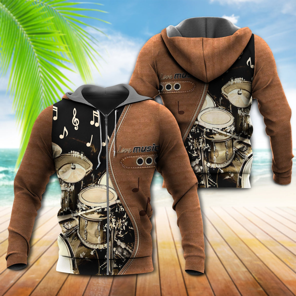 Brown Drum Love Music Hoodie For Studio Life Casual Travel And Everyday Comfort