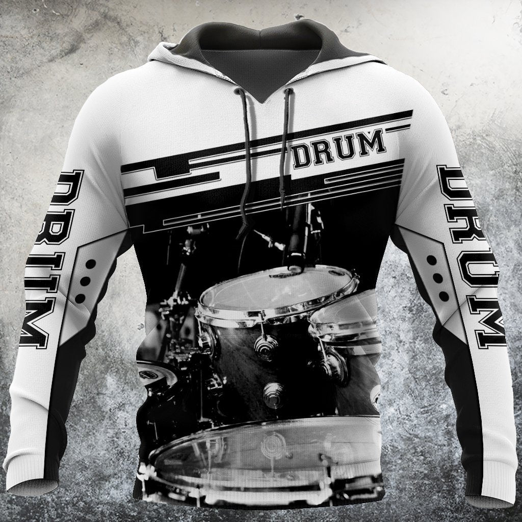 Black White Drum Music Hoodie For Music Culture Travel Days And Comfortable Casual Wear