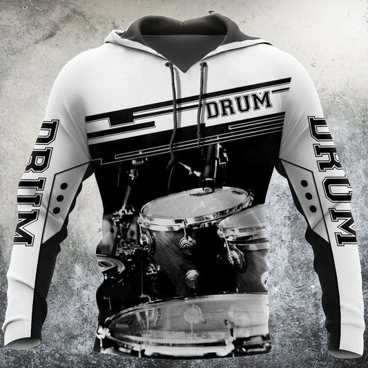 Black White Drum Music Hoodie For Music Culture Travel Days And Comfortable Casual Wear