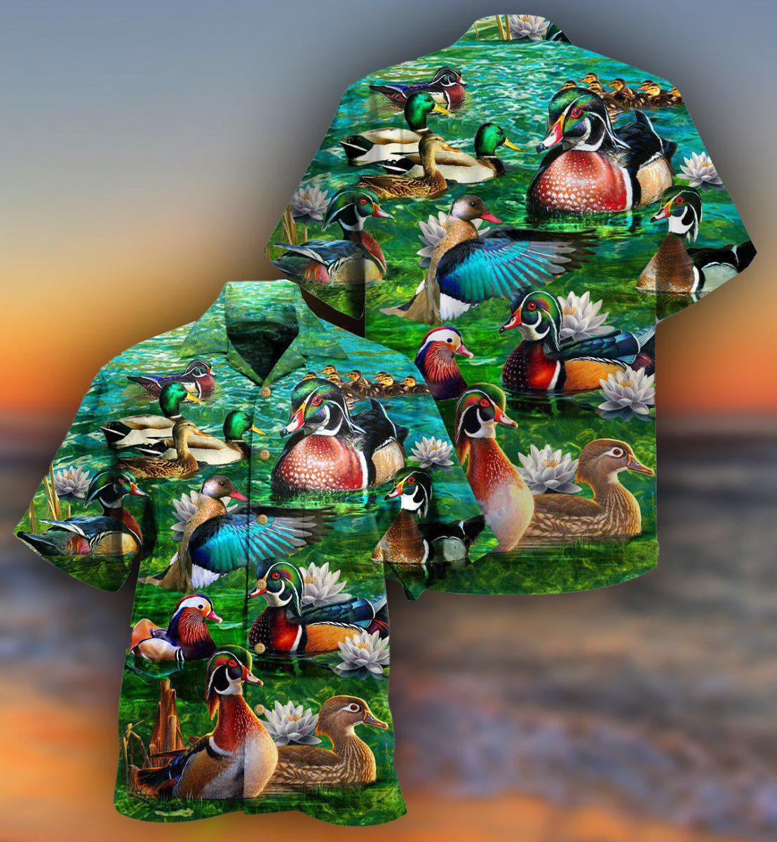 Green Duck Hawaiian Shirt For Coastal Adventures And Warm Weather Wear