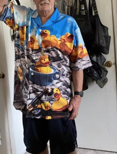 Duck Rubber Hawaiian Shirt Artwork Detail For Tropical Trips And Casual Outings