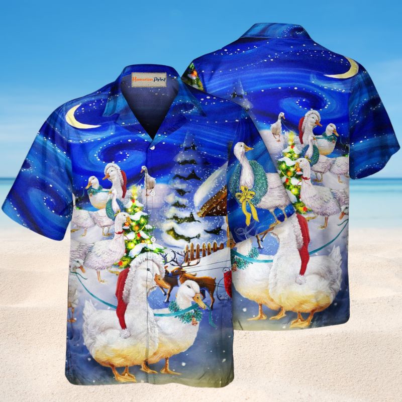 Duck Christmas Light Hawaiian Shirt For Holiday Parties, Tropical Vacations, And Festive Gift Giving