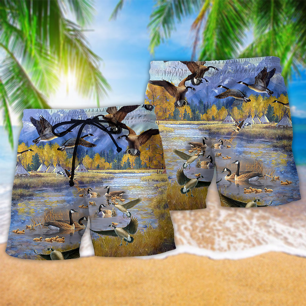 Duck Fly Wild Life Hawaiian Print Beach Shorts For Relaxed Warm Weather Wear