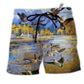 Duck Fly Wild Life Hawaiian Print Beach Shorts For Animal Lover Vacation Wear