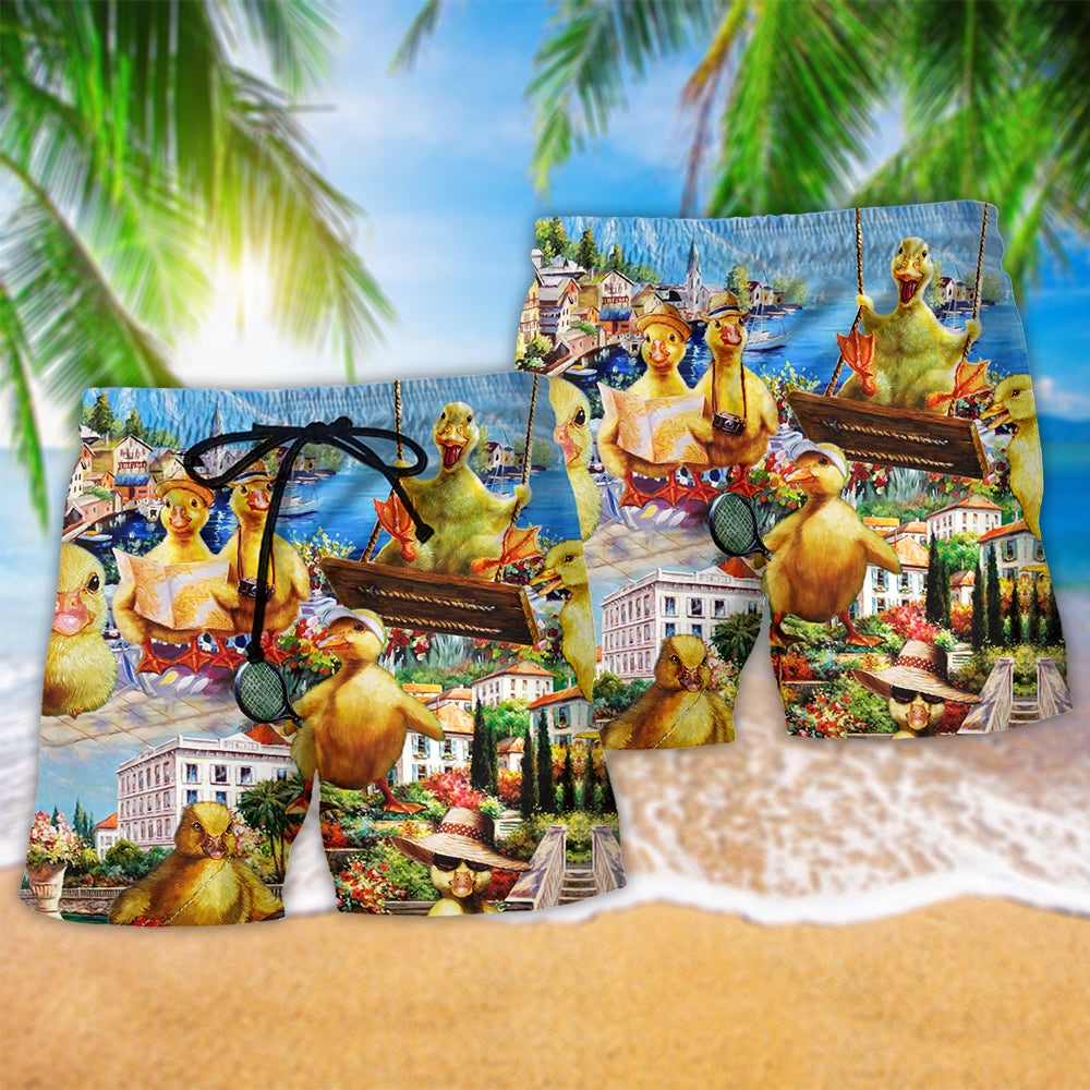 Duck Adventure Funny Wildlife Beach Shorts For Sunny Holidays And Comfortable Daily Styling
