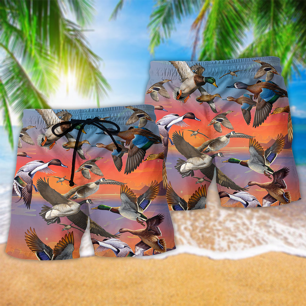 Duck The Soul Ducks Is In The Sunset Hawaiian Beach Shorts For Relaxed Warm Weather Wear