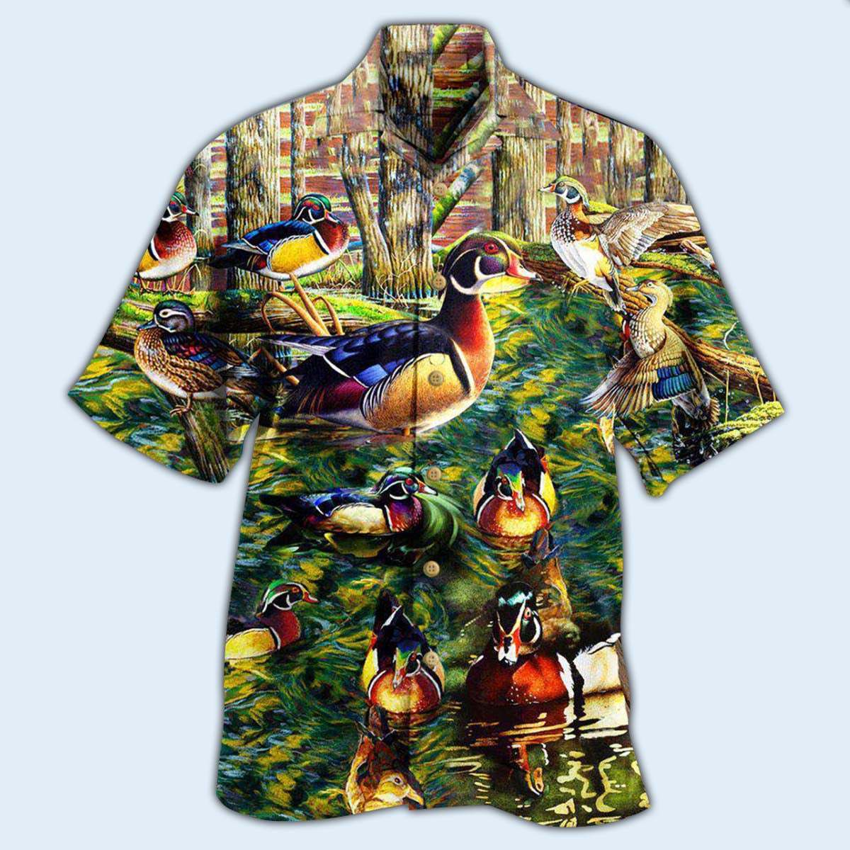 Duck Welcome Side Hawaiian Shirt Artwork Detail For Resort Trips And Outdoor Activities