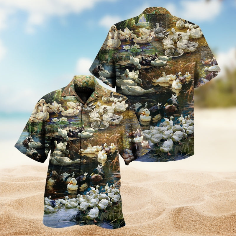 Duck White Animals Hawaiian Shirt For Island Vacations, Resort Wear, And Relaxed Seasonal Style
