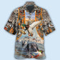 Orange Duck Hunting Hawaiian Shirt Pattern Detail For Vacation Travel And Daily Wear