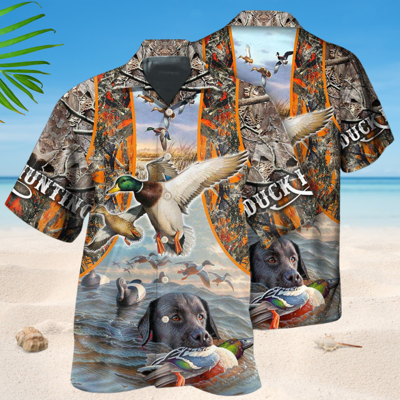 Duck Hunting Orange Hawaiian Shirt For Coastal Travel, Casual Events, And Comfortable Summer Wear