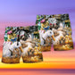 Ducks And Cats Fun Animal Beach Shorts Artwork Detail For Tropical Travel And Everyday Wear