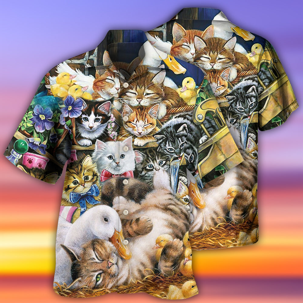 Animals Ducks Cats Hawaiian Shirt For Beach Parties And Weekend Getaways