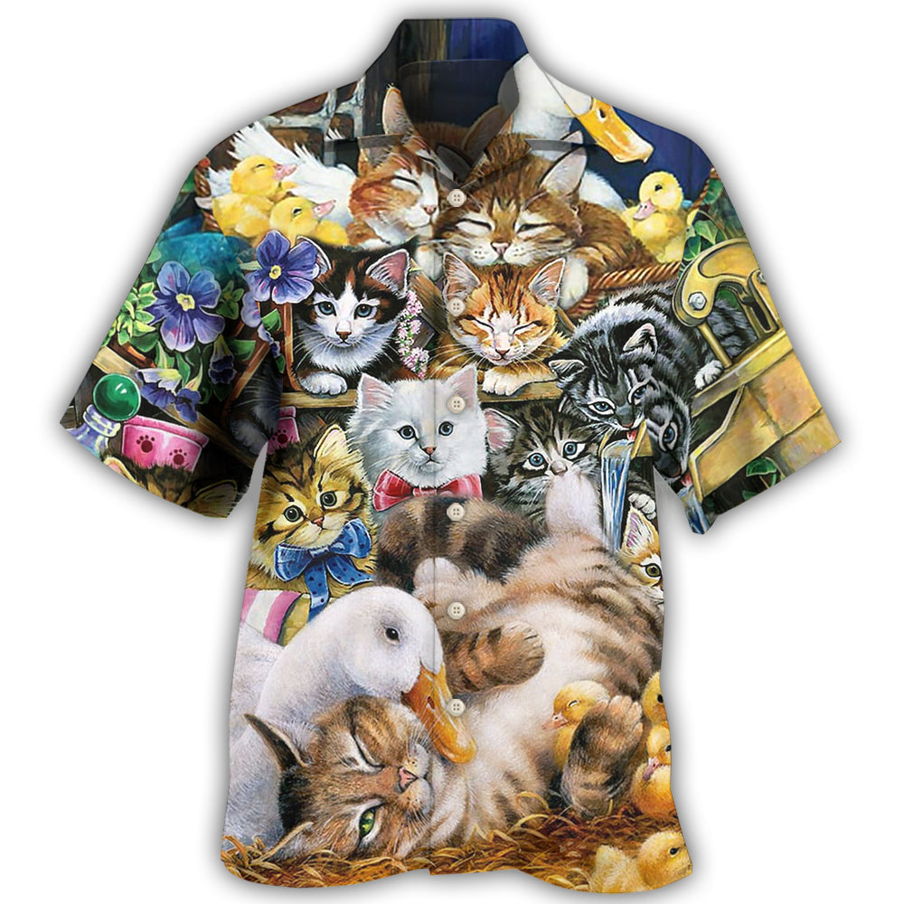 Cute Ducks Cats Animal Hawaiian Shirt For Animal Lovers, Beach Travel, And Casual Summer Style