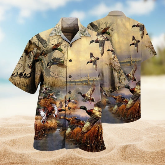 Vintage Ducks Hawaiian Shirt For Island Vacations, Resort Wear, And Relaxed Seasonal Style