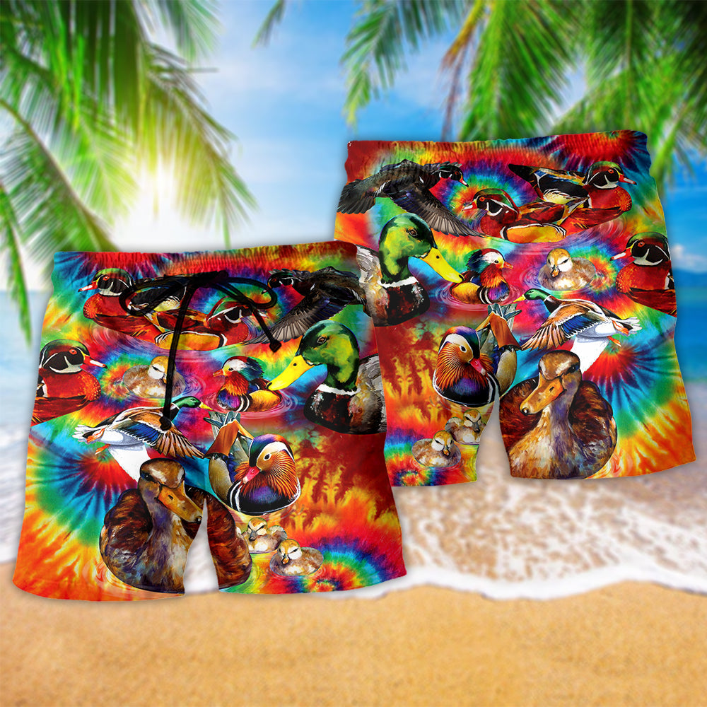 Duck Red Green Fire Beach Shorts Pattern View For Relaxed Vacation Styling