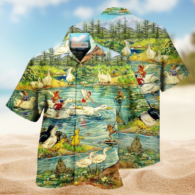 Ducks Racing Hawaiian Shirt For Automotive Enthusiasts, Coastal Trips, And Casual Warm Weather Style
