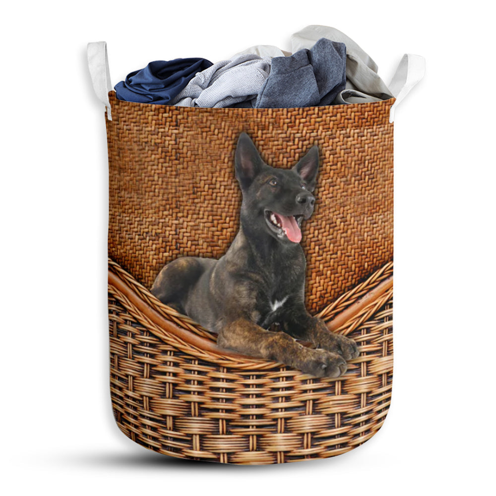 Small Size Dutch Shepherd Dog Rattan Texture Laundry Basket For Bathroom Bedroom Storage