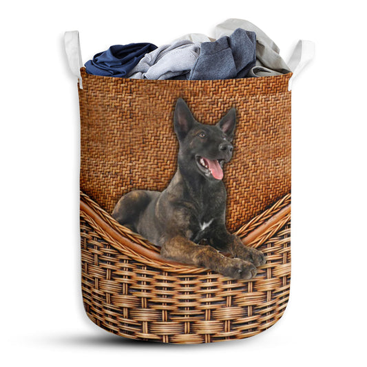 Small Size Dutch Shepherd Dog Rattan Texture Laundry Basket For Bathroom Bedroom Storage