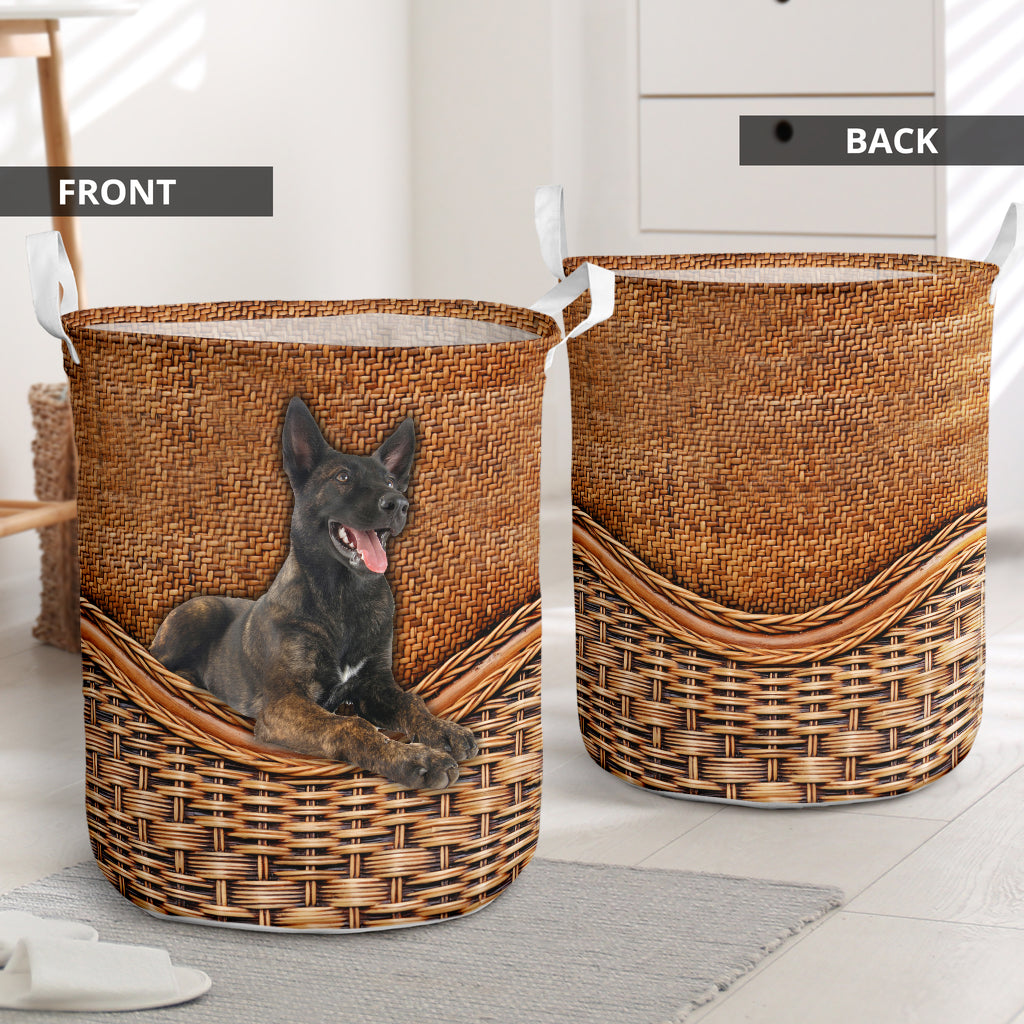 Dutch Shepherd Dog Rattan Texture Laundry Basket For Room Home Organizer