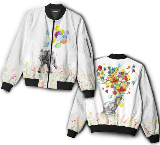 Elephant happy with flowers - Bomber jacket - BOMJ01TNH040921-Owls Matrix