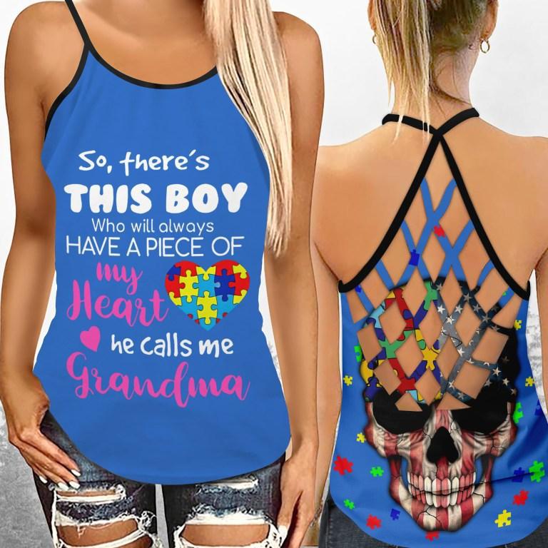Autism Grandma With Heart Hollow Tank Top For Community Events And Positive Support