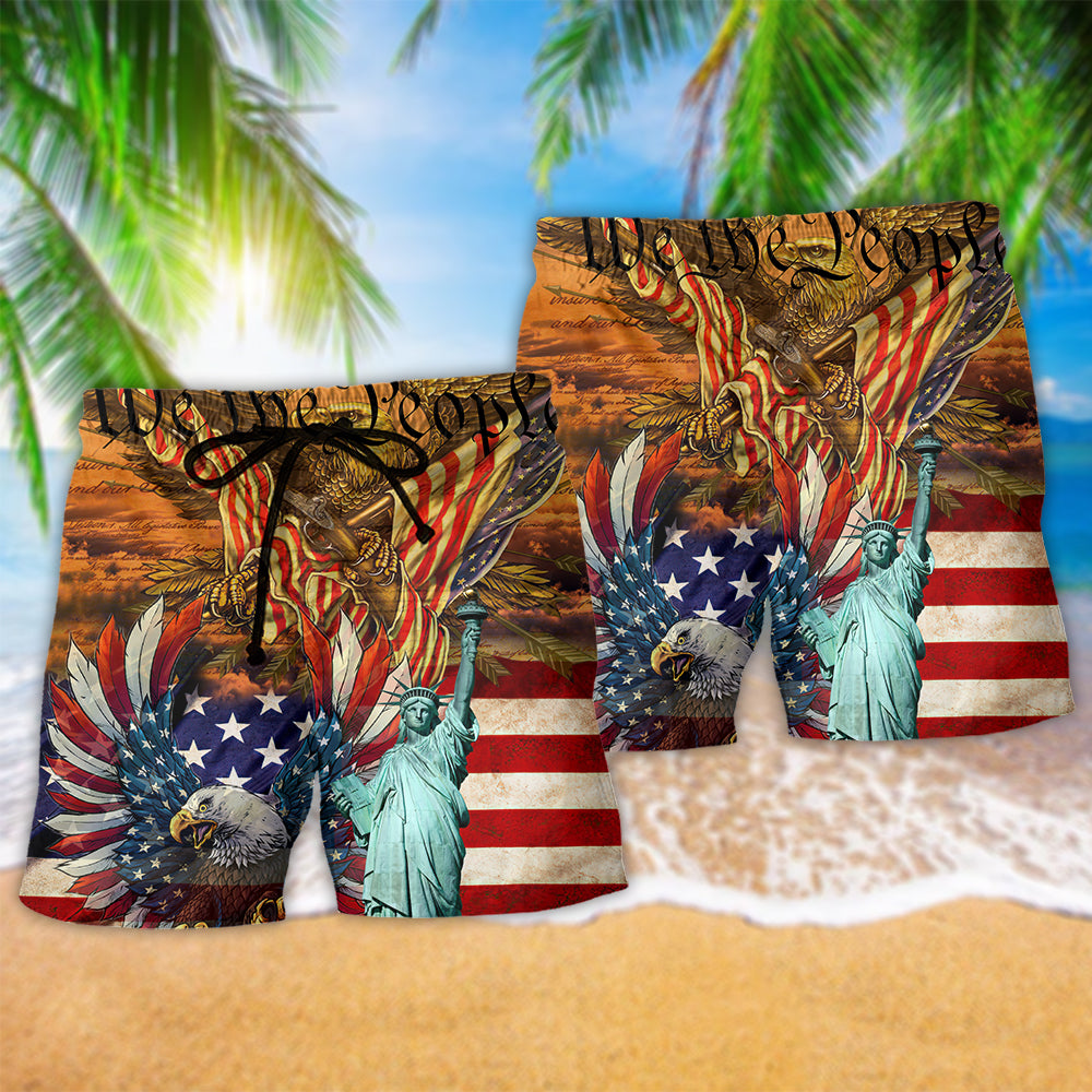 American Eagle Patriotic Beach Shorts Pattern Detail For Leisure Travel And Casual Outdoor Comfort