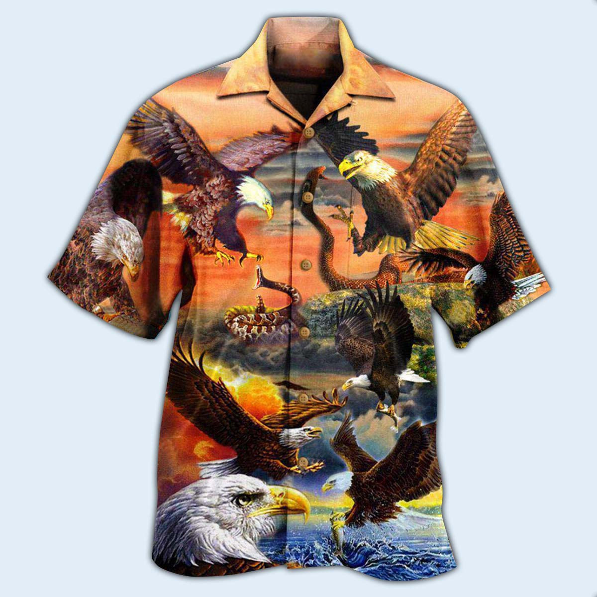 Sunset Eagle Hawaiian Shirt With All Over Print For Beach Vacations Casual Parties And Warm Weather Style