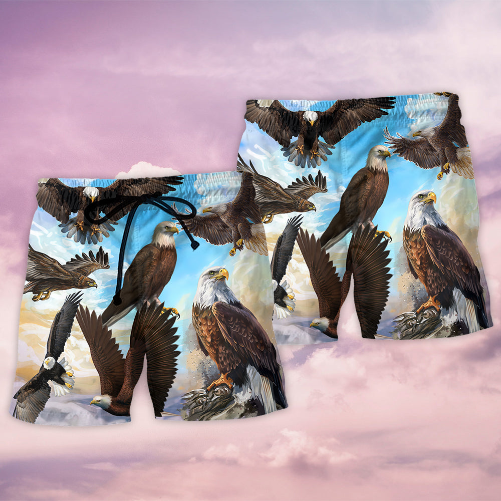 Eagle Flying Blue Sky Freedom Beach Shorts For Tropical Getaways And Weekend Adventures